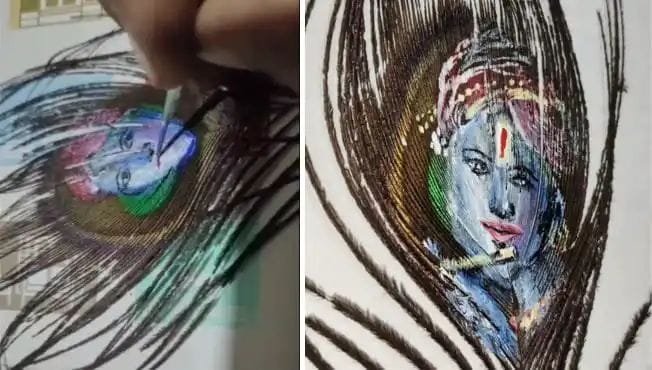 Shivaji Doifode, a painter from Jambhulwadi, showed his art by drawing a picture of Lord Krishna on Morpisa