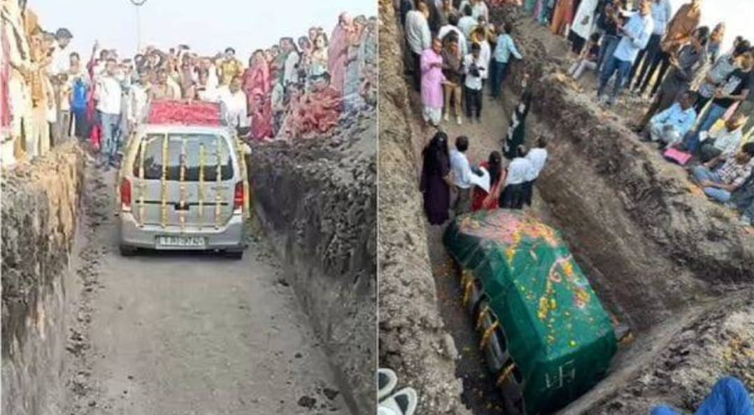 Funeral on an old car with the sound of drums and clocks…